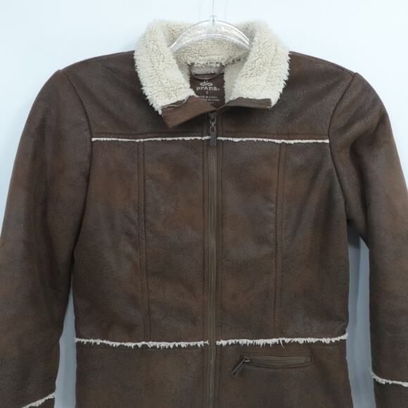 Prana Jacket Womens Small‎ Brown Faux Suede Sherpa Lined Esme Moto Boho Gorp - Picture 7 of 11